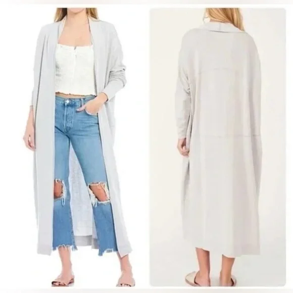 Free People Cozy Girl along Maxi Cardigan Sweater Duster in Pale Gray - Picture 8 of 9